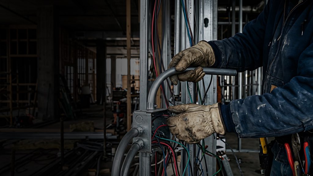 Electrical contractor installing equipment